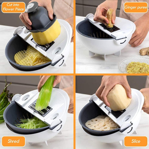 9-1 MULTI-PURPOSE KITCHEN VEGETABLE FOOD PREP CUTTER WITH DRAINER